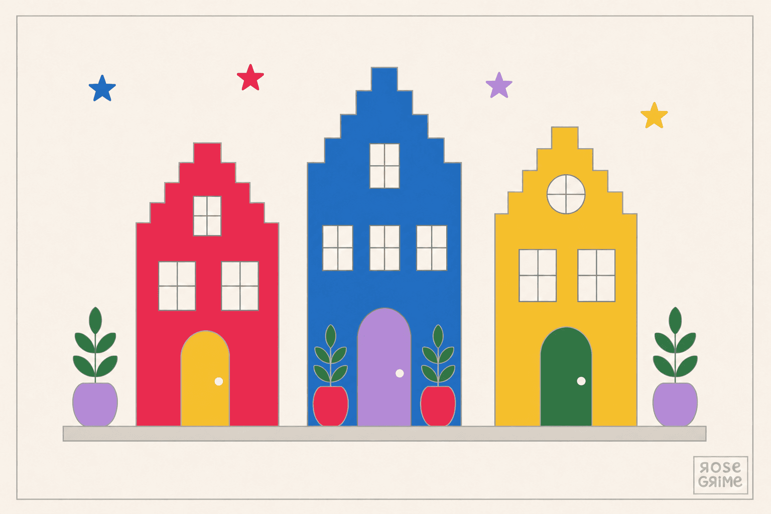 Diseño de casas coloreado con la paleta Campo de tulipanes